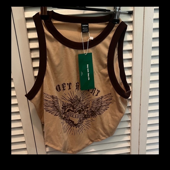 #1053+ Soft Heart Tank Top - Peach and Brown - Picture 1 of 5